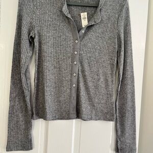 Aerie Heather Gray Button Down Ribbed Shirt